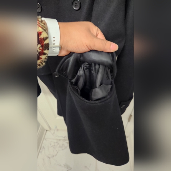 Banana Republic Wool Peacoat Jacket Mens Large Black Plaid Double Breasted - Picture 4 of 15